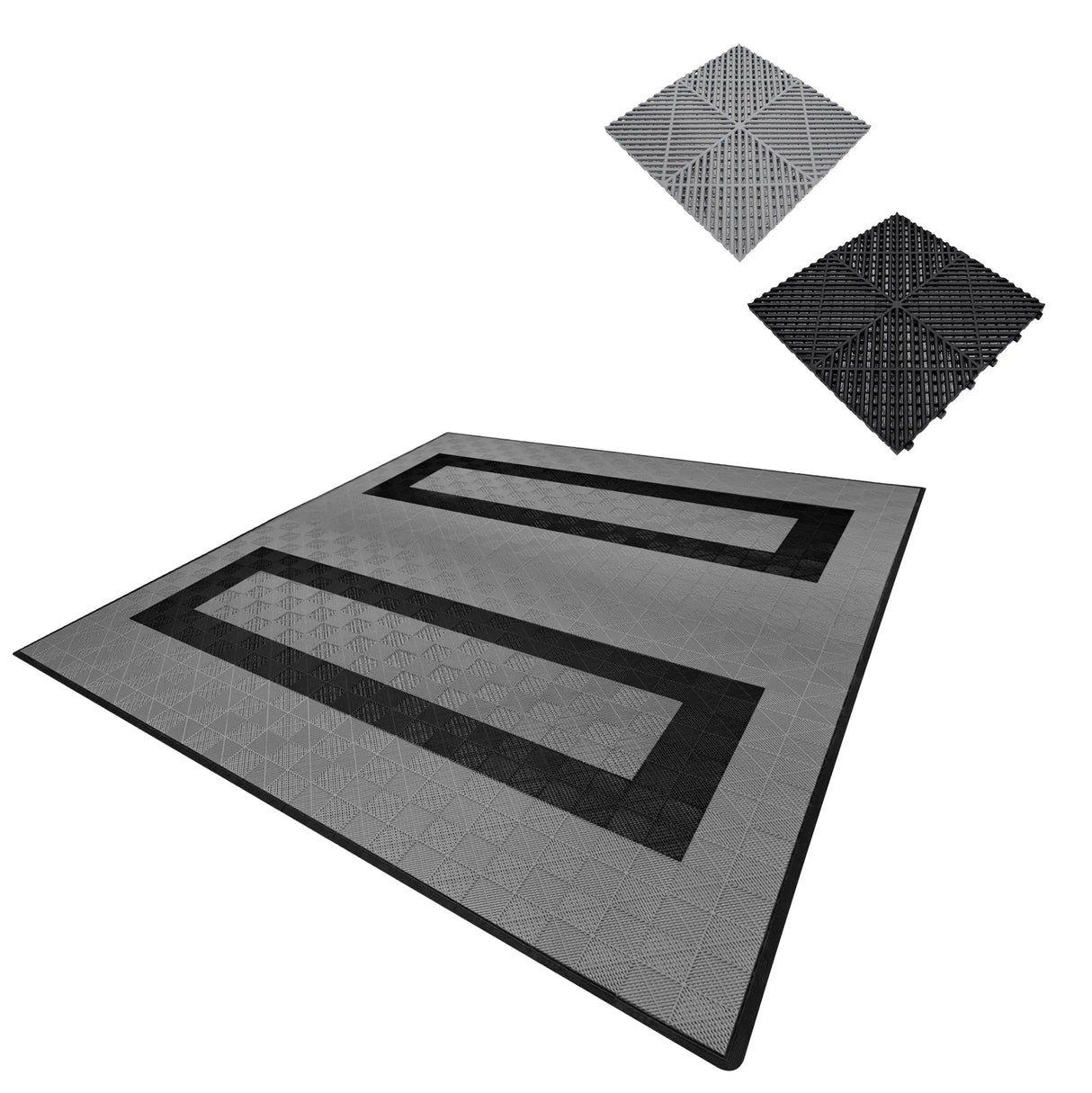 Vented Garage Floor Tiles With Edges  165 Grey & 60 Black