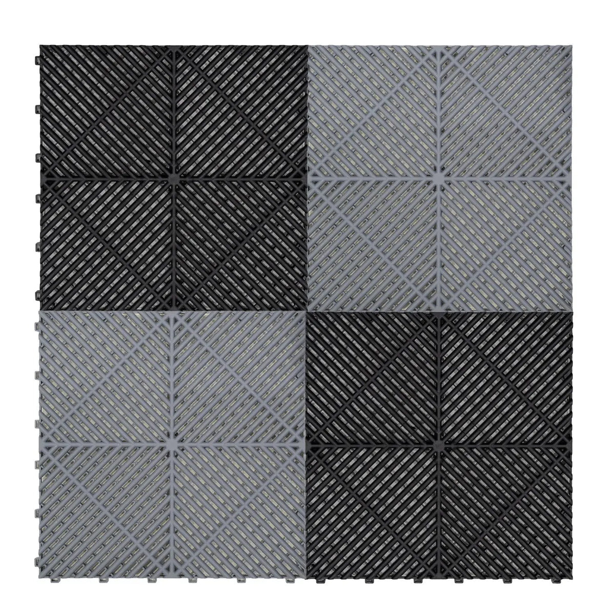 Vented Garage Floor Tiles With Edges  165 Grey & 60 Black