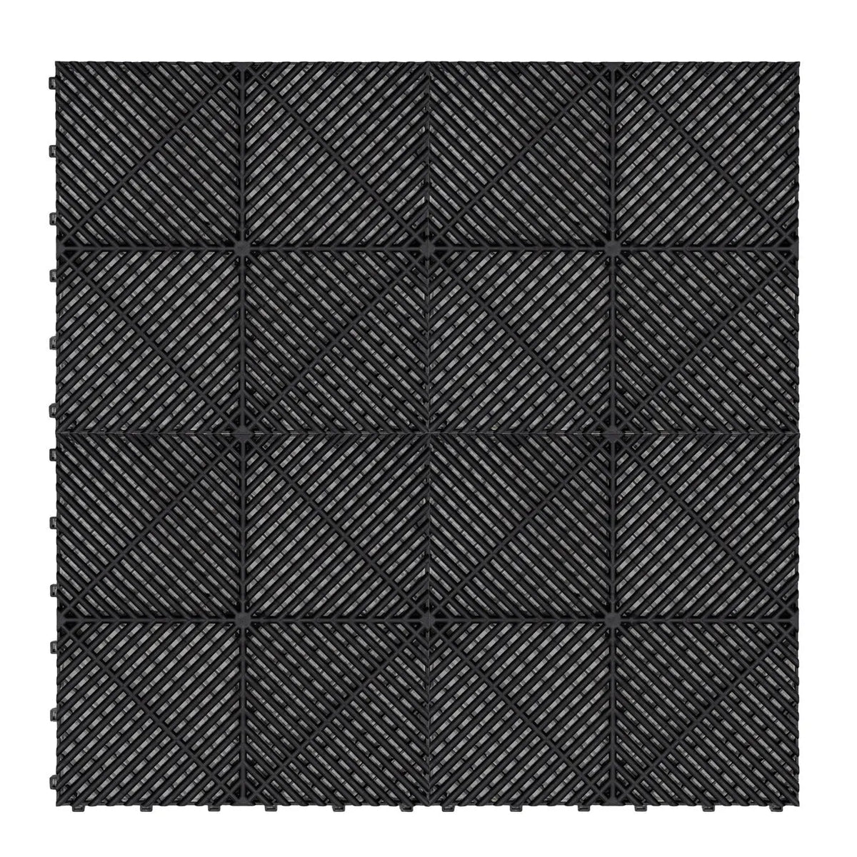 Hexagon LED Light & Vented Garage Floor Tiles x 120 With Edges - Black