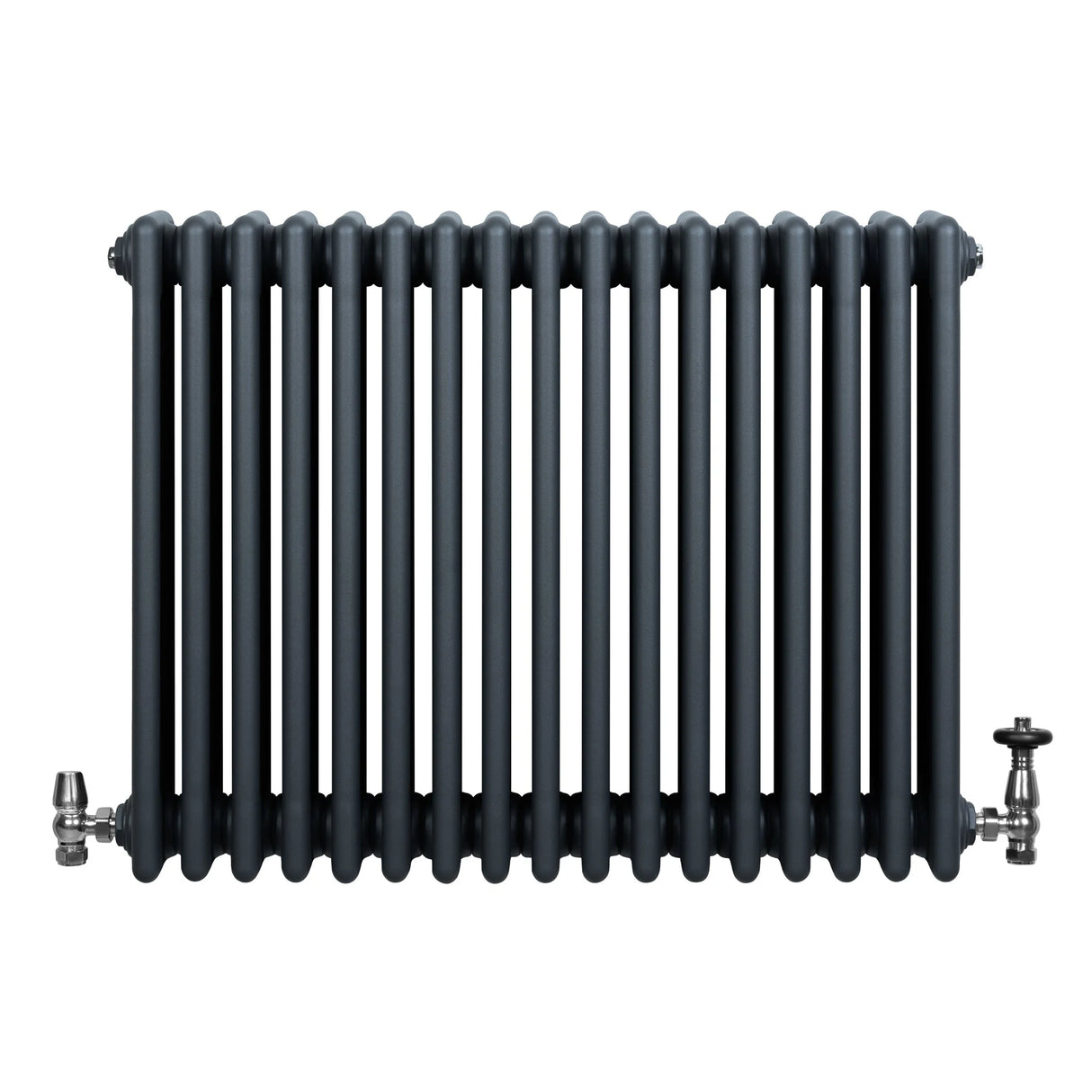 Traditional 4 Column Radiator & Valves - 600 x 785mm - Anthracite Grey
