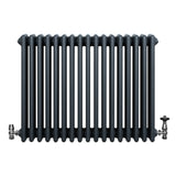 Traditional 4 Column Radiator & Valves - 600 x 785mm - Anthracite Grey