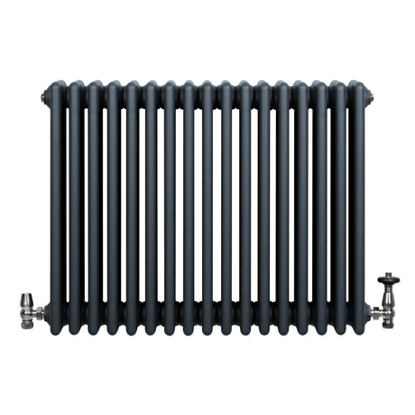 Traditional 4 Column Radiator & Valves - 600 x 785mm - Anthracite Grey