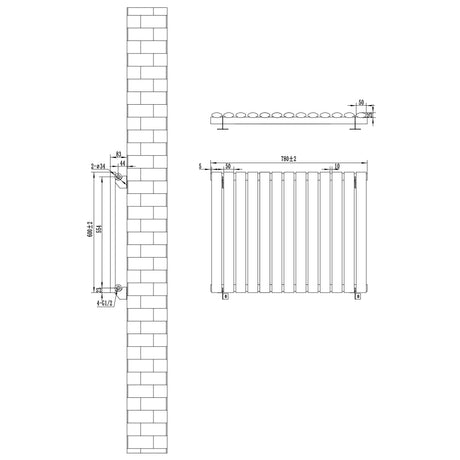 Oval Single Column Radiator - 600 x 780mm - Black