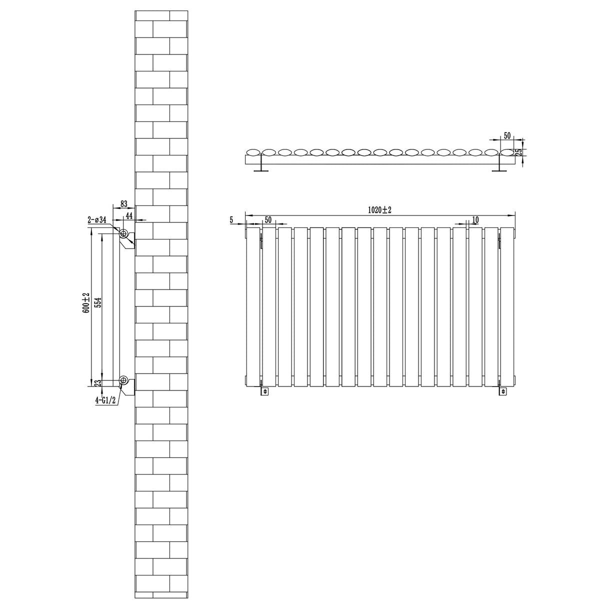 Oval Single Column Radiator - 600 x 1020mm - Anthracite Grey