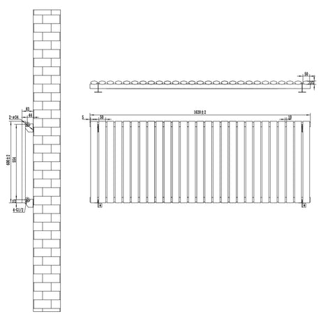 Oval Single Column Radiator - 600 x 1620mm - Anthracite Grey