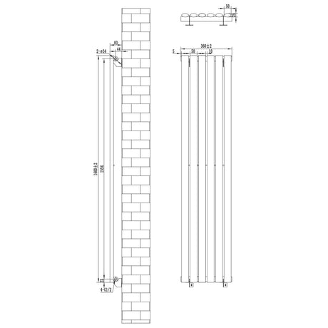 Oval Single Column Radiator - 1600 x 360mm - Black