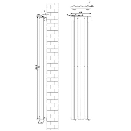 Oval Single Column Radiator - 1800 x 360mm - Anthracite Grey