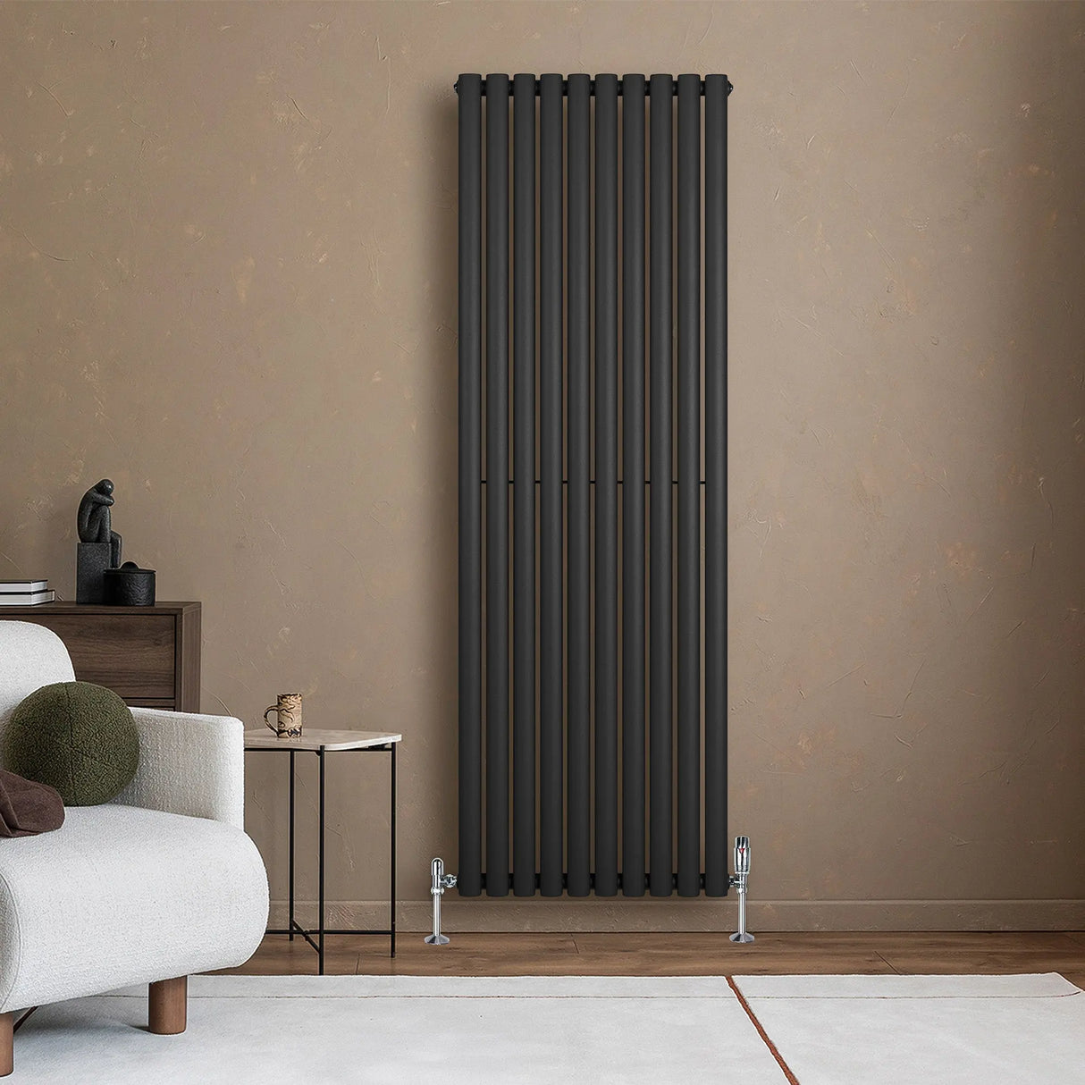 Oval Single Column Radiator - 1800 x 600mm - Black