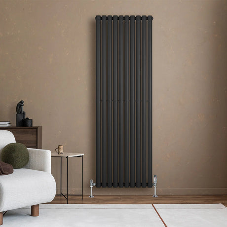 Oval Single Column Radiator - 1800 x 600mm - Black
