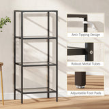 HOMCOM 4-Tier Shelving Unit, Glass Shelf, Vertical Storage Shelf for Living Room, Home Office, Bedroom, Bathroom, Black