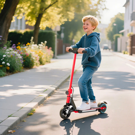 SPORTNOW Folding Electric Scooter for Kids, with Dual Brakes, Front Suspension, LED Colourful Lights, Red