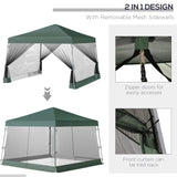 Outsunny Outdoor Garden Pop-up Gazebo Canopy Tent Sun Shade Event Shelter Folding with Adjustable Height, Mesh Screen Side Walls 3.5 M  3.5 M Base / 3 M  3 M Top, Green