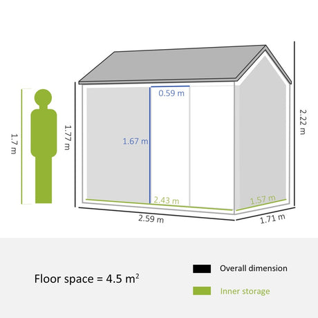 Outsunny 8 x 6 ft Galvanised Garden Shed, Outsoor Metal Storage Shed with Double Doors Window Air Vents for Patio, Lawn, Grey