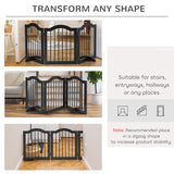 PawHut Freestanding Pet Gate Wooden Dog Gate with Support Feet Foldable Pet Fence Safety Barrier for the House Doorway Stairs Black