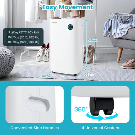 40L/Day Dehumidifier with 5 Modes and 2 Speed