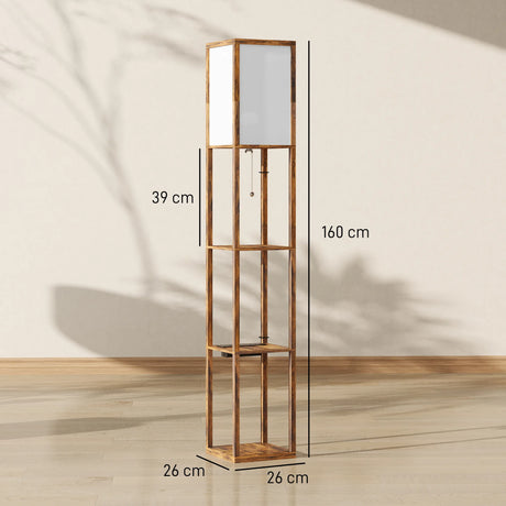 HOMCOM Floor Lamp with Shelves, 4 Layer Standing Lamp with USB Ports, 3 Colour Temperature, Rustic Brown