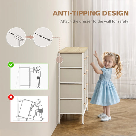 HOMCOM Fabric Chest of Drawers, Industrial Bedroom Dresser with 8 Fabric Drawers, Steel Frame and Wooden Top for Nursery, Living Room, Hallway, Maple Wood-effect