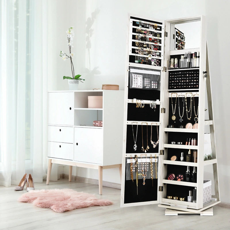 2-in-1 Lockable Jewelry Cabinet with Full Length Mirror