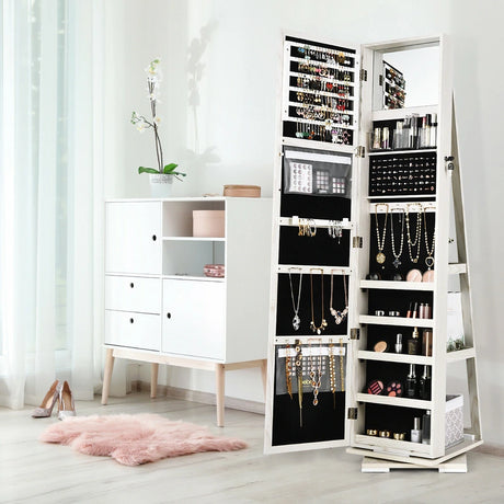 2-in-1 Lockable Jewelry Cabinet with Full Length Mirror