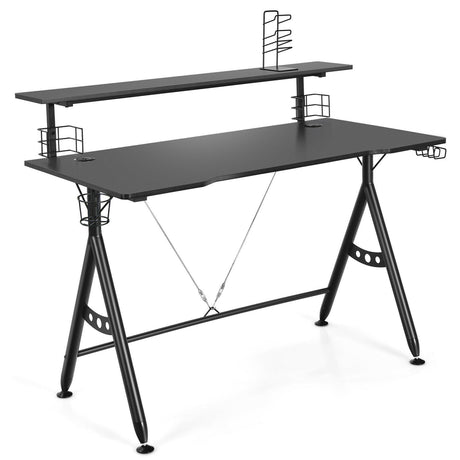 E-Sports Gaming Desk with Monitor Shelf and Cup Holder