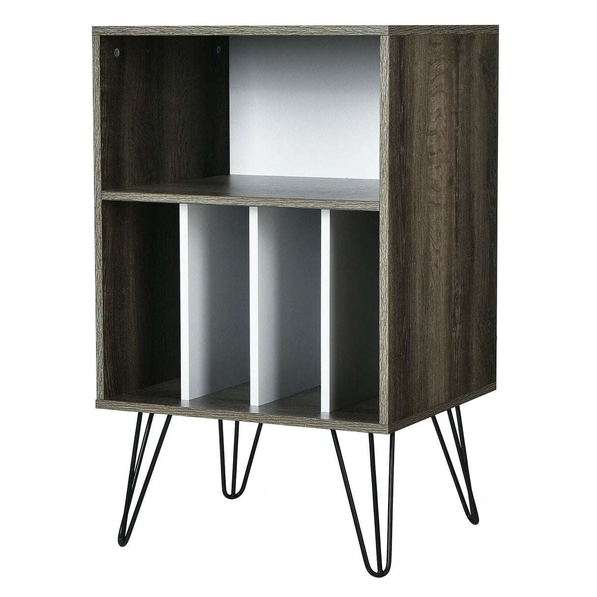Record Player Stand with 5 Open Compartments for Living Room &amp; Bedroom-Brown