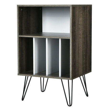 Record Player Stand with 5 Open Compartments for Living Room &amp; Bedroom-Brown