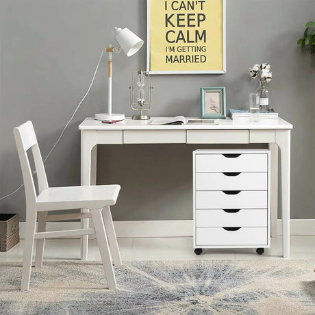 5 Drawer Mobile Lateral Filing Storage Home Office Floor Cabinet with Wheels-White
