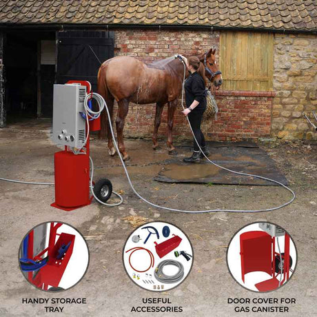 Deluxe Portable Horse Shower - Red