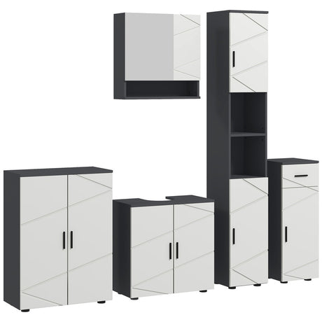 kleankin 5-Piece Bathroom Furniture Set, Bathroom Storage Cabinet with Doors and Shelves, Tall and Small Floor Cabinets, Wall-mounted Mirror Cabinet, Pedestal Sink Cabinet, Grey