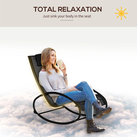 Outsunny Rocking Chair Sun Lounger Recliner Rocker Texteline Fabric Patio Garden Relaxer with Pillow, Black