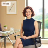 HOMCOM Desk Chair No Wheels, Office Chair with Mesh Back, Lumbar Support, Metal Base for Waiting Room, Conference Room, Dark Grey