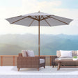 Outsunny 3(m) Garden Parasol, Pulley Operated Patio Umbrella, Wooden Table Market Umbrella with Rope Pulley Mechanism and 8 Ribs, Cream White