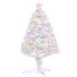 HOMCOM 2.5FT Prelit Artificial Tabletop Christmas Tree with Fibre Optics Holiday Home Xmas Decoration for Table and Desk, White