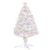 HOMCOM 2.5FT Prelit Artificial Tabletop Christmas Tree with Fibre Optics Holiday Home Xmas Decoration for Table and Desk, White