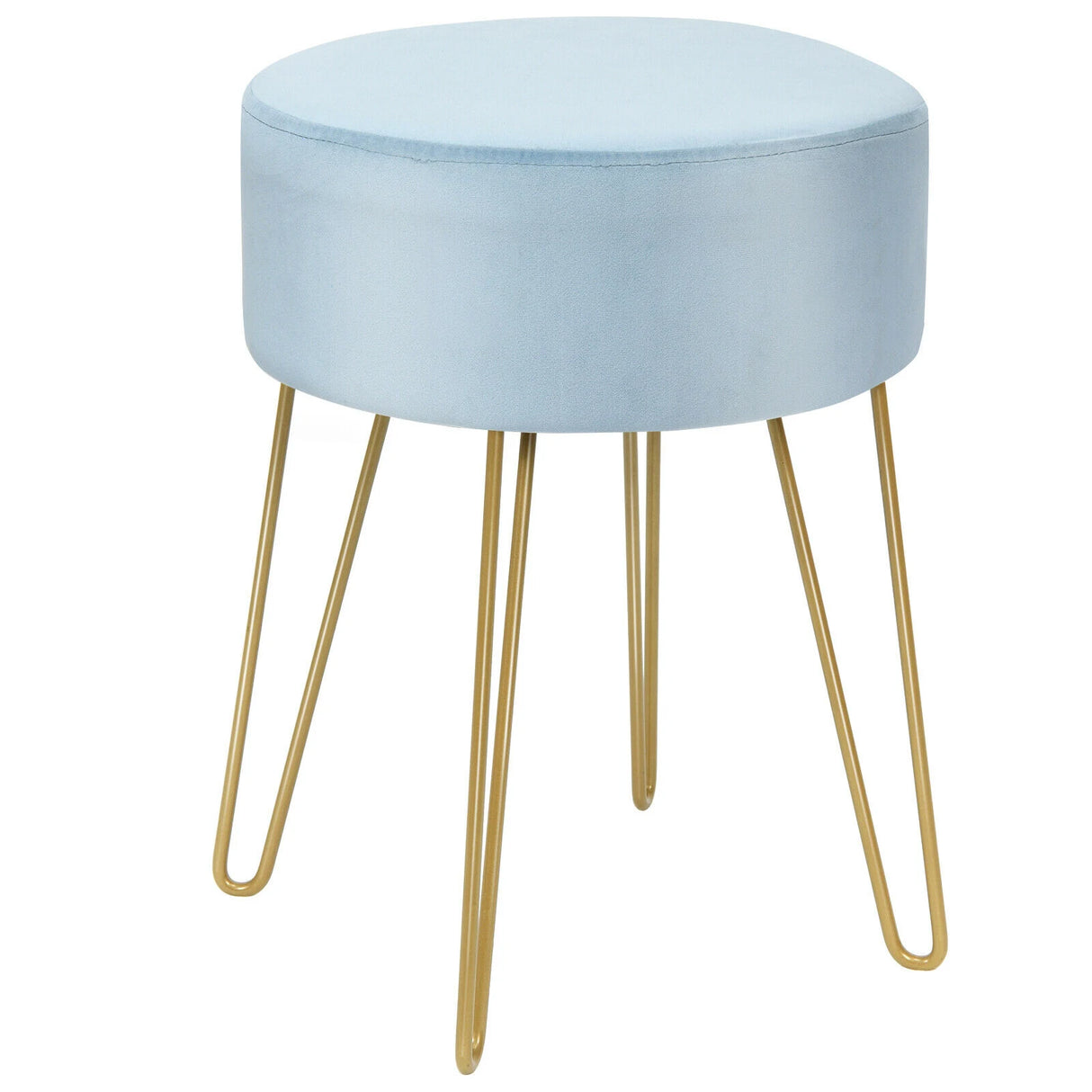 Round Velvet Ottoman Footrest Stool Side Table Dressing Chair with Metal Legs-Blue