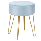 Round Velvet Ottoman Footrest Stool Side Table Dressing Chair with Metal Legs-Blue