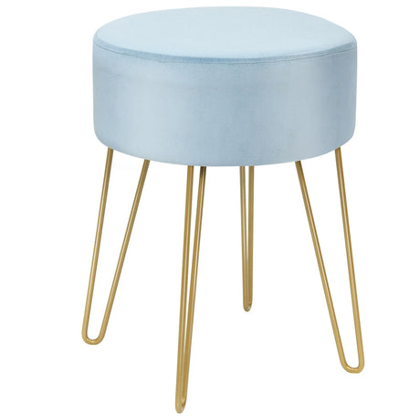 Round Velvet Ottoman Footrest Stool Side Table Dressing Chair with Metal Legs-Blue