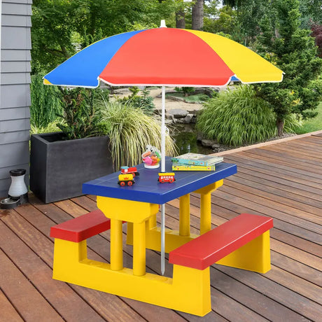 Kids Colorful Picnic Table Set with Removable Umbrella