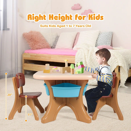 3 Sets of Table and Chairs 4 with Detachable Storage Boxes Design for Kids Coffee