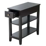 3-Tier Nightstand Bedside Table Sofa Side with Double Shelves Drawer-Black