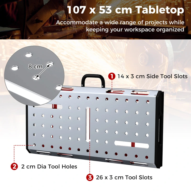 Welding table with 450 kg load capacity &amp; adjustable height Portable &amp; foldable work table