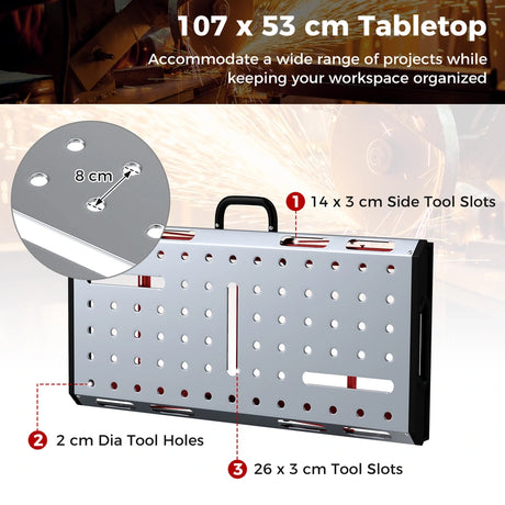 Welding table with 450 kg load capacity &amp; adjustable height Portable &amp; foldable work table