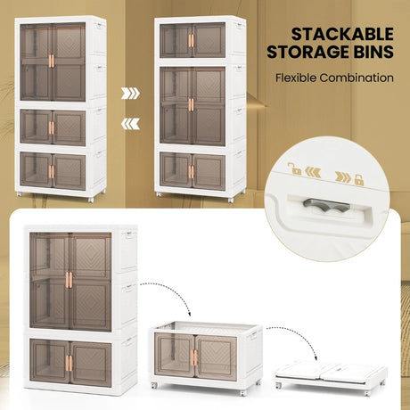 421L Storage Bins with Lid Portable Plastic Wardrobe Closet Organizer-White