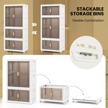 421L Storage Bins with Lid Portable Plastic Wardrobe Closet Organizer-White