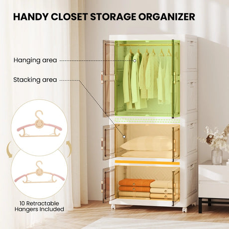 421L Storage Bins with Lid Portable Plastic Wardrobe Closet Organizer-White