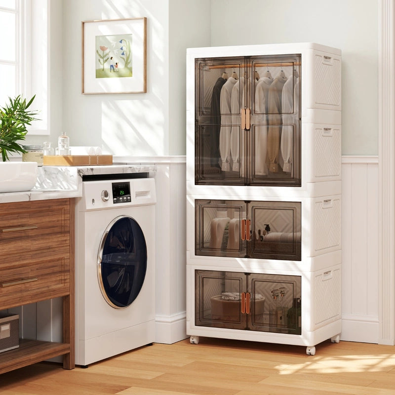 421L Storage Bins with Lid Portable Plastic Wardrobe Closet Organizer-White