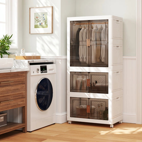 421L Storage Bins with Lid Portable Plastic Wardrobe Closet Organizer-White