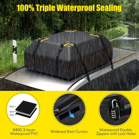 Car roof bag with 0.4 m3 volume, waterproof roof luggage bag, roof box with door hook, combination lock and non-slip mat