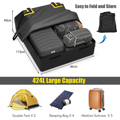Car roof bag with 0.4 m3 volume, waterproof roof luggage bag, roof box with door hook, combination lock and non-slip mat