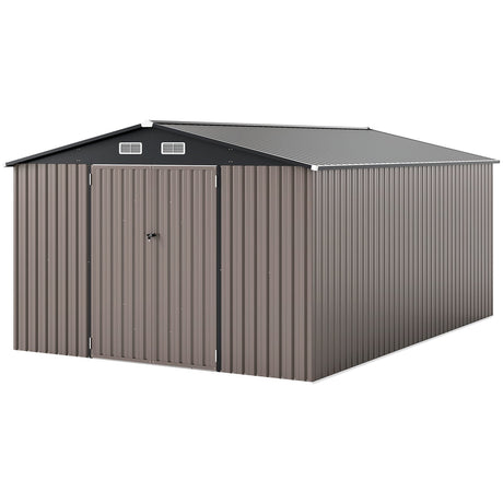 10 x 14 FT Outdoor Storage Shed with Improved Windproof Metal Structure-Gray
